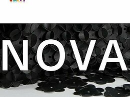 Weißer Nova Schriftzug vor schwarzen Blumen