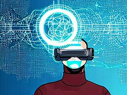 Darstellung von Quantentechnologie mit einer Person, die eine VR-Brille auf hat.