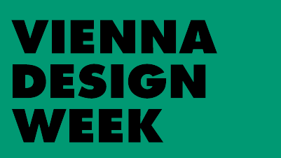 Vienna Design Week Logo: VIENNA DESIGN WEEK in schwarzen Blockbuchstaben vor grünem Hintergrund.