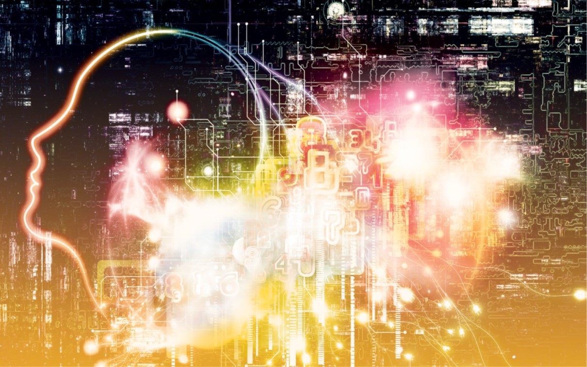 Collage aus Zahlen, Daten, Netz, schwarzer Hintergrund mit leuchtenden Farben