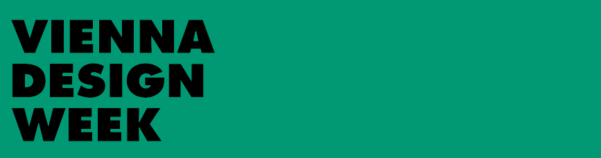 [Translate to English:] Vienna Design Week Logo: VIENNA DESIGN WEEK in schwarzen Blockbuchstaben vor grünem Hintergrund.