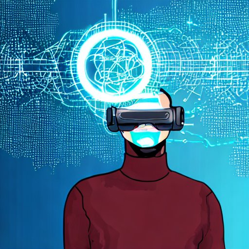 Darstellung von Quantentechnologie mit einer Person, die eine VR-Brille auf hat.